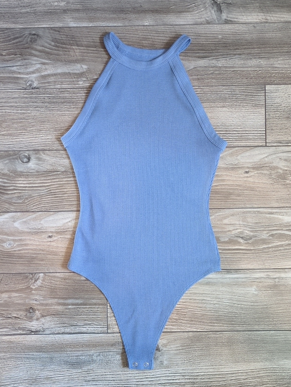 American Eagle Outfitters Ribbed Halter Bodysuit in Light Blue XS